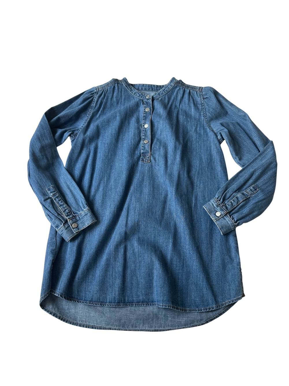 GAP Shirred Denim Popover Tunic Blouse.